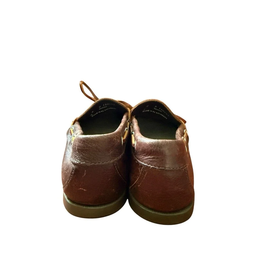 L.L.Bean Men's Brown Leather Boat Shoes  Camp Moccasins Lace-Up US 8 D Round Toe